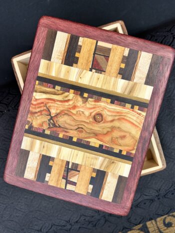MID Size Box: Walnut w/ 152-pc top framed in Purple Heart